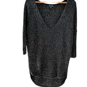 Express Black with Gold and Silver Glitter Low V-Neck Sweater Size M